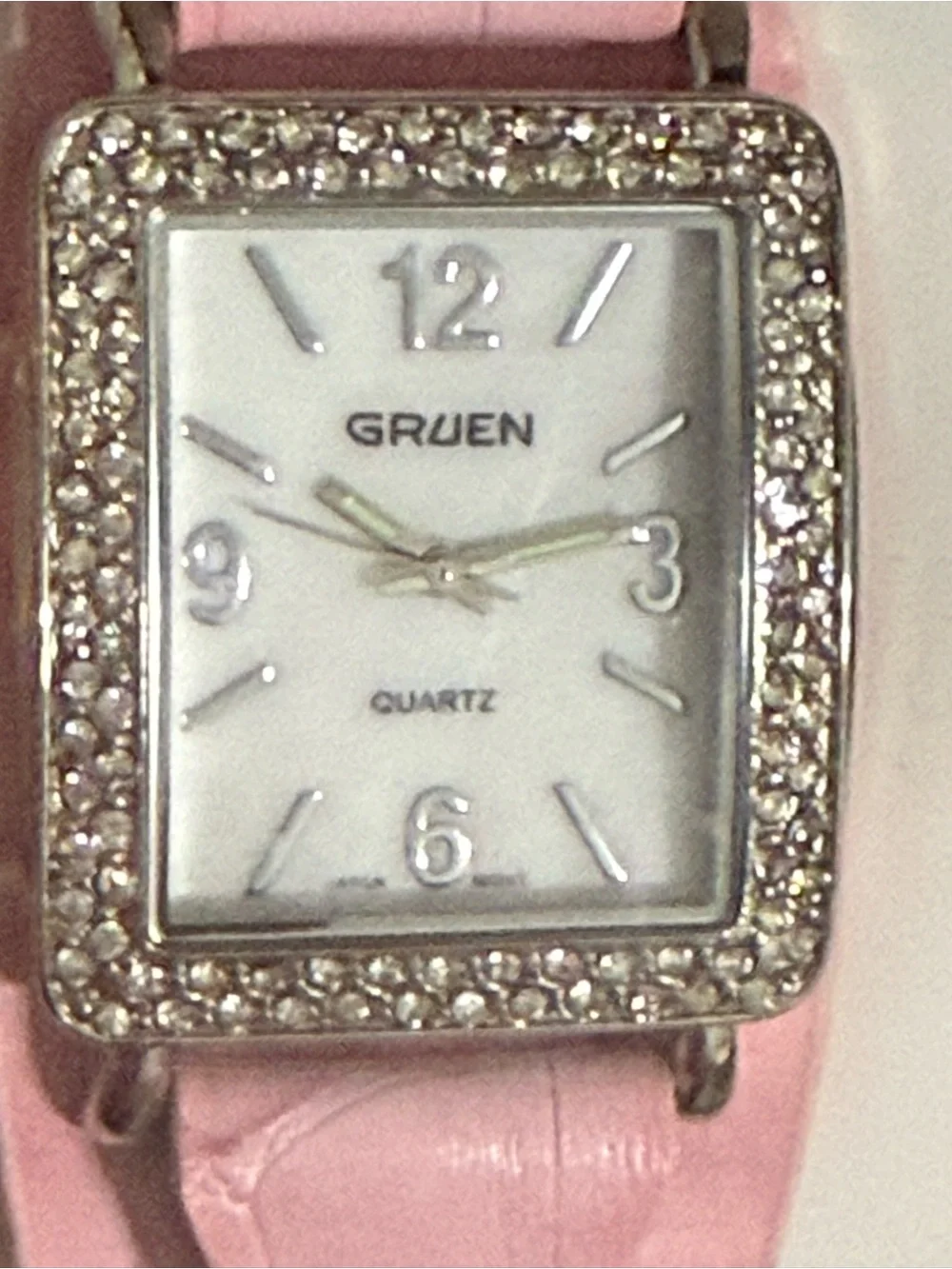 Gruen Women's Pink Crystal Accent Leather Watch with Interchangeable Bands NEW